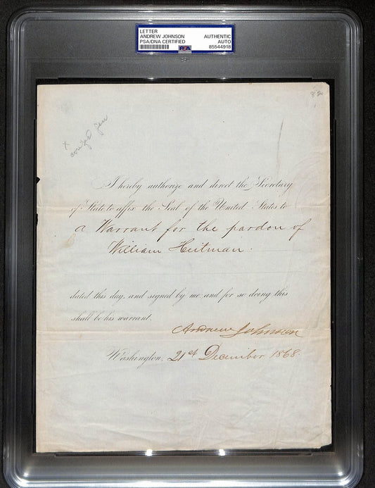 Andrew Johnson Signed 8x10 Presidential Letter – PSA/DNA Encapsulated 199538