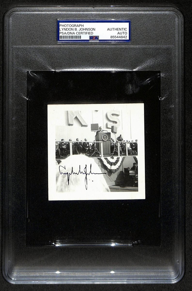 President Lyndon B. Johnson Signed/Auto Vintage 3.5x3.5 B/W Photo PSA/DNA 199533
