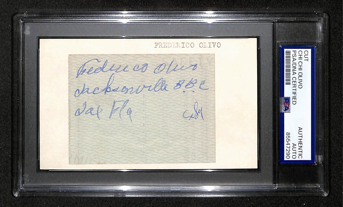 Chi Chi Olivo Signed/Inscribed Cut on 3x5 Index Card Braves RARE PSA/DNA 199284