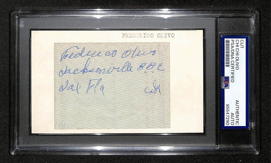 Chi Chi Olivo Signed/Inscribed Cut on 3x5 Index Card Braves RARE PSA/DNA 199284