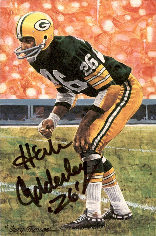 Herb Adderly Packers HOF Autographed Goal Line Art GLAC Postcard JSA