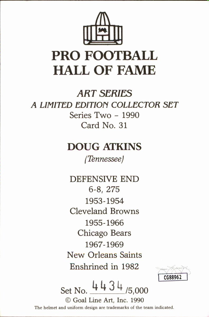 Doug Atkins Bears HOF Autographed Goal Line Art GLAC Postcard JSA
