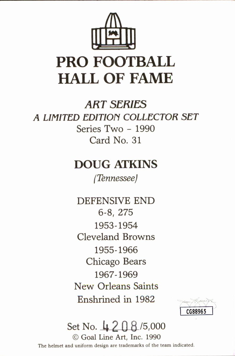 Doug Atkins Bears HOF Autographed Goal Line Art GLAC Postcard JSA
