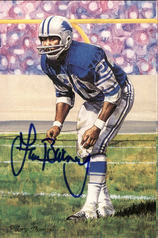 Lem Barney Lions HOF Autographed Goal Line Art GLAC Postcard JSA