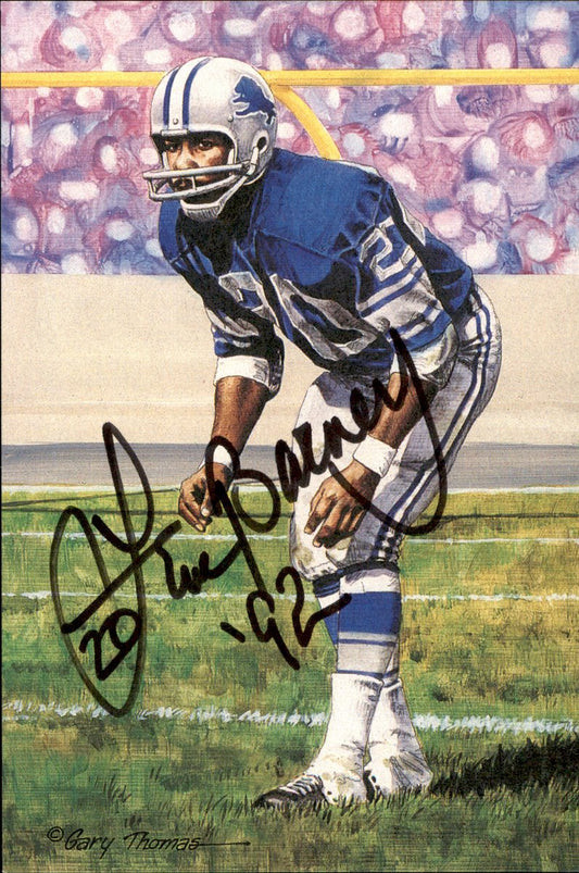 Lem Barney Lions HOF Autographed Goal Line Art GLAC Postcard JSA