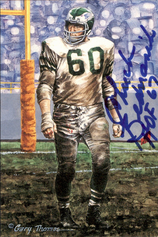 Chuck Bednarik Eagles HOF Autographed Goal Line Art GLAC Postcard JSA
