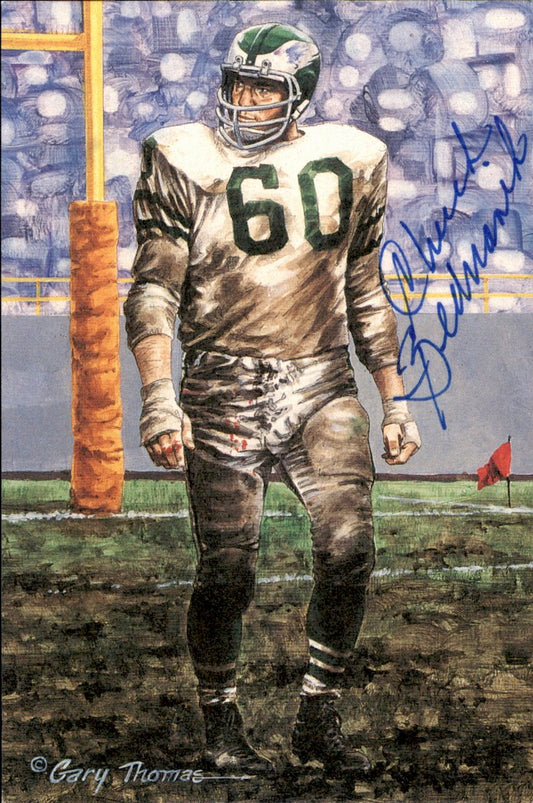 Chuck Bednarik Eagles HOF Autographed Goal Line Art GLAC Postcard JSA
