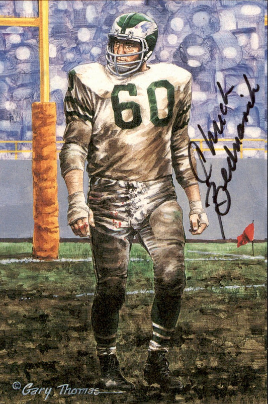 Chuck Bednarik Eagles HOF Autographed Goal Line Art GLAC Postcard JSA