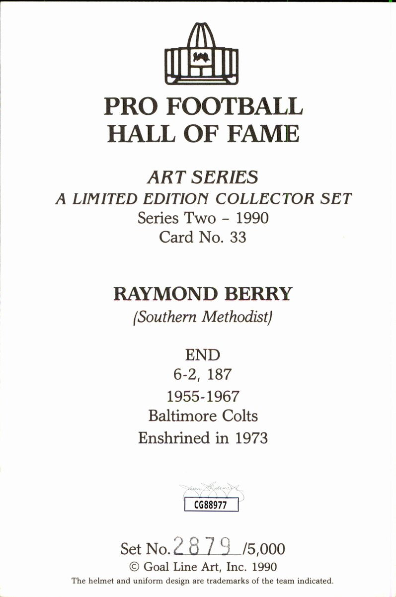 Raymond Berry Colts HOF Autographed Goal Line Art GLAC Postcard JSA