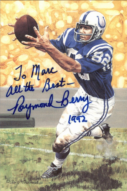 Raymond Berry Colts HOF Autographed Goal Line Art GLAC Postcard JSA