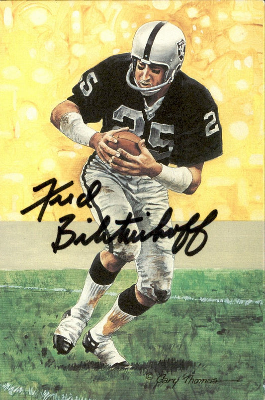 Fred Biletnikoff Raiders HOF Autographed Goal Line Art GLAC Postcard JSA