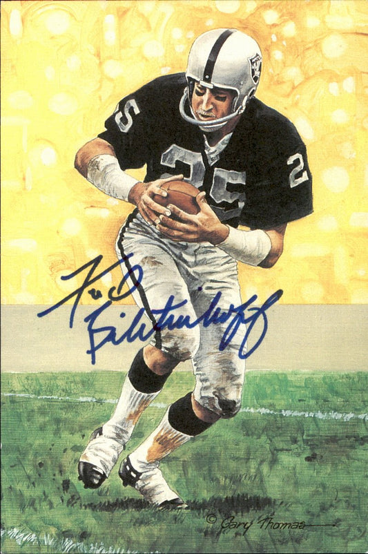 Fred Biletnikoff Raiders HOF Autographed Goal Line Art GLAC Postcard JSA