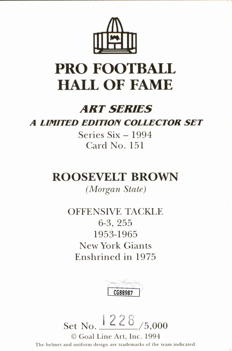 Roosevelt Rosie Brown Giants HOF Autographed Goal Line Art GLAC Postcard JSA