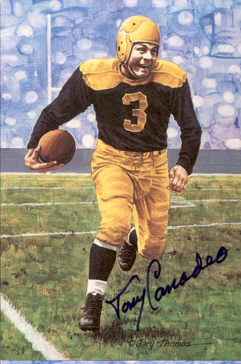 Tony Canadeo Packers HOF Autographed Goal Line Art GLAC Postcard JSA