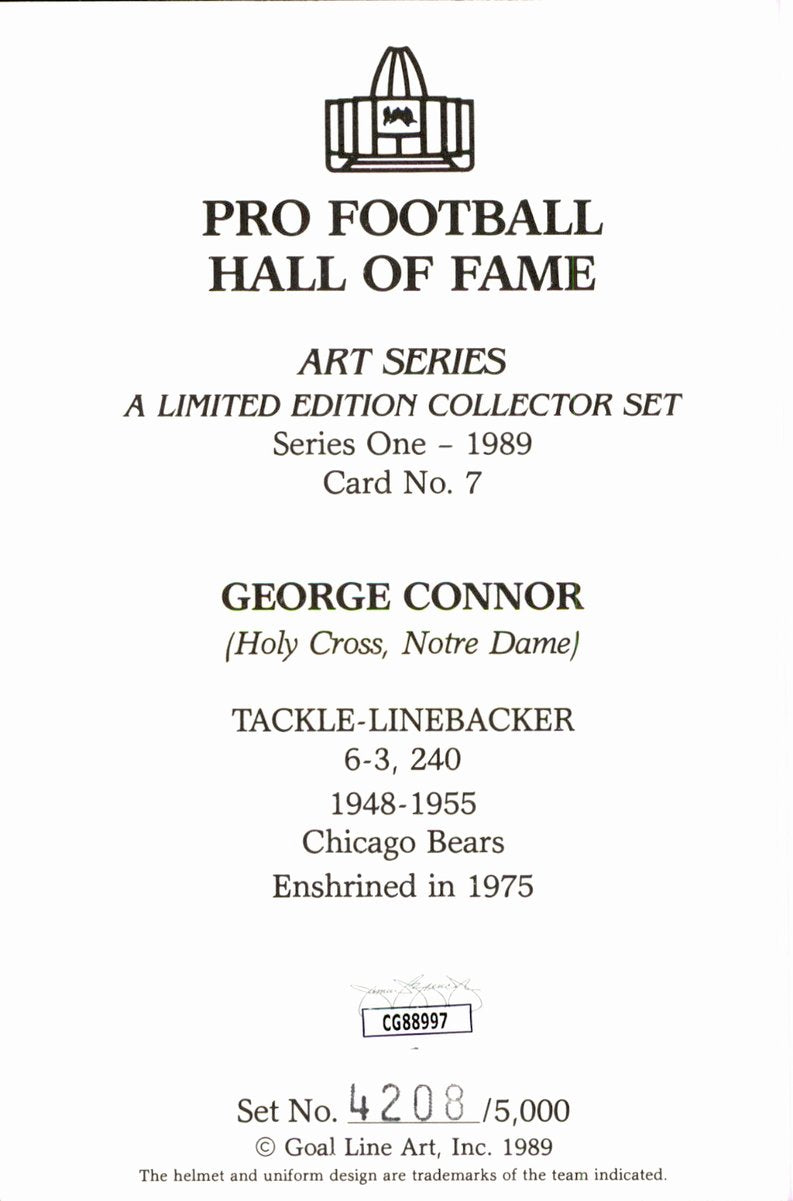 George Connor Bears HOF Autographed Goal Line Art GLAC Postcard JSA