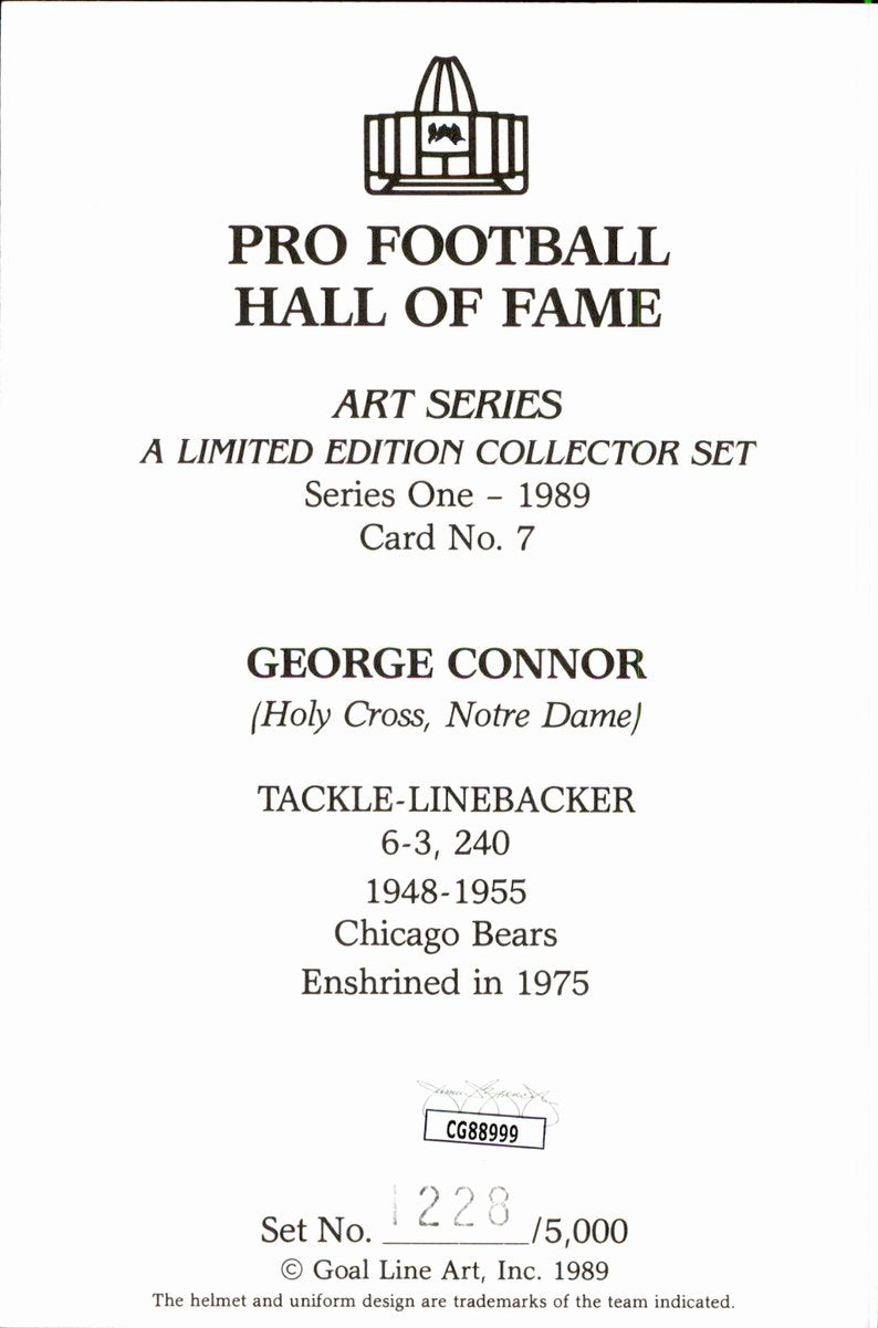George Connor Bears HOF Autographed Goal Line Art GLAC Postcard JSA