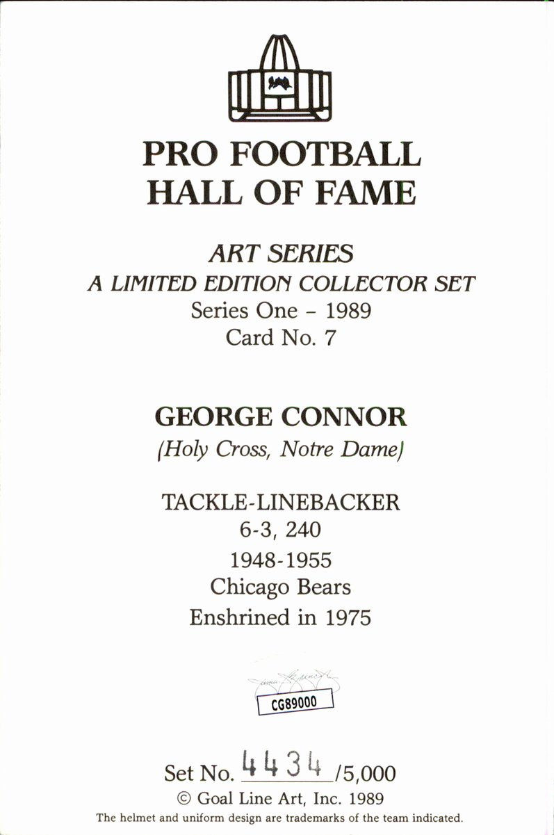 George Connor Bears HOF Autographed Goal Line Art GLAC Postcard JSA