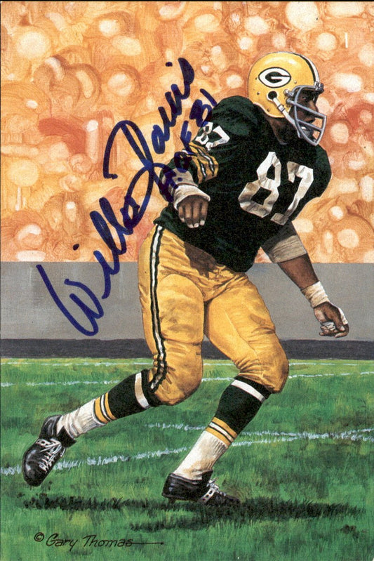Willie Davis Packers HOF Autographed Goal Line Art GLAC Postcard JSA
