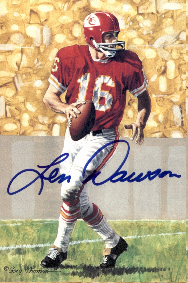 Len Dawson Chiefs HOF Autographed Goal Line Art GLAC Postcard JSA