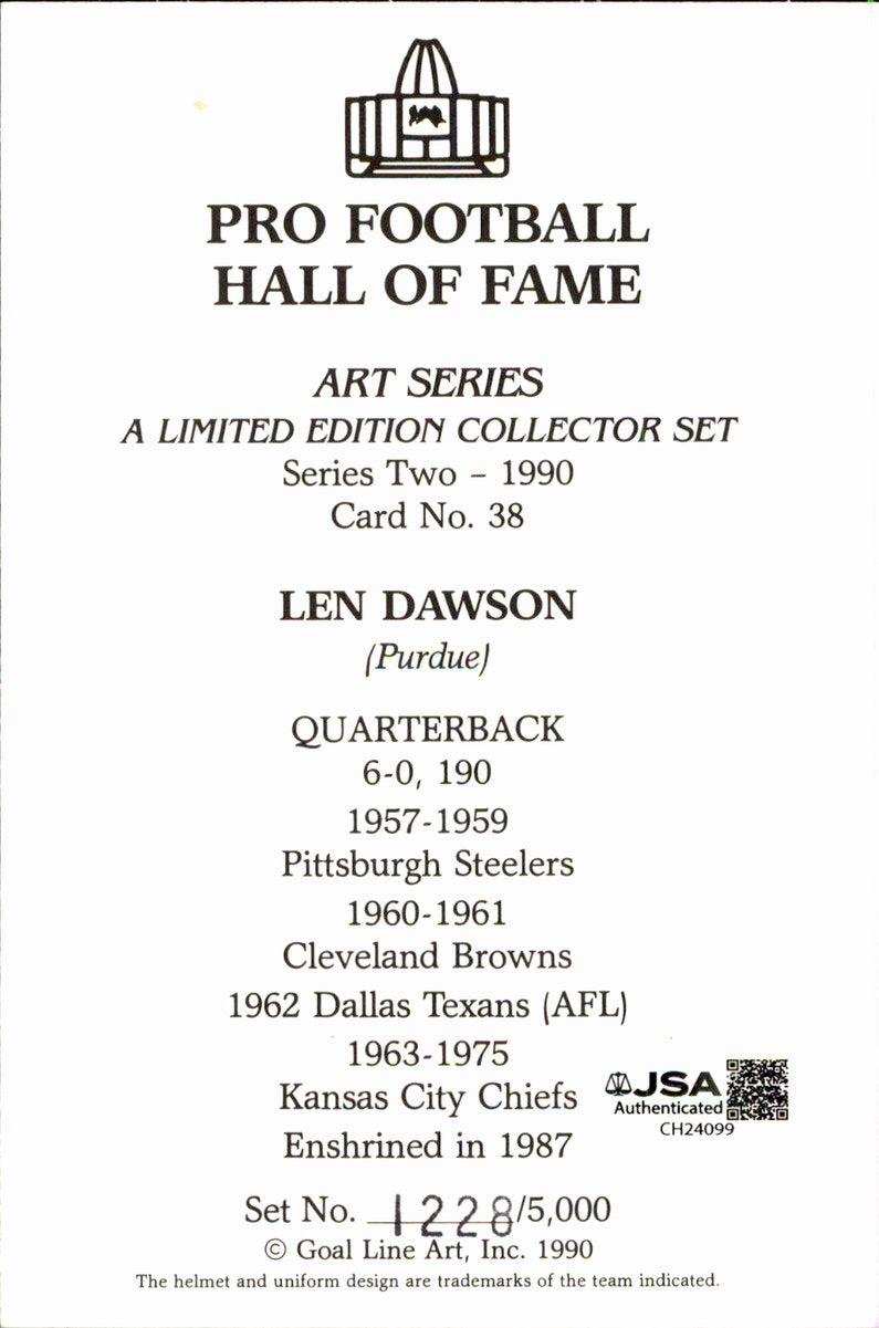 Len Dawson Chiefs HOF Autographed Goal Line Art GLAC Postcard JSA