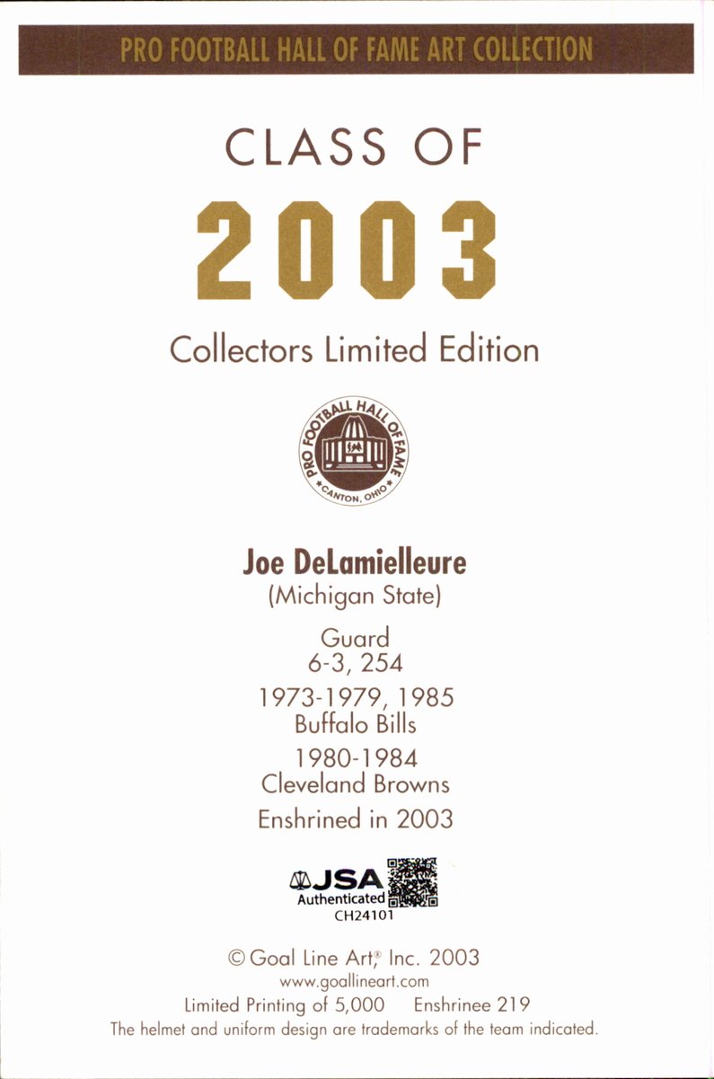 Joe DeLamielleure Bills HOF Autographed Goal Line Art GLAC Postcard JSA