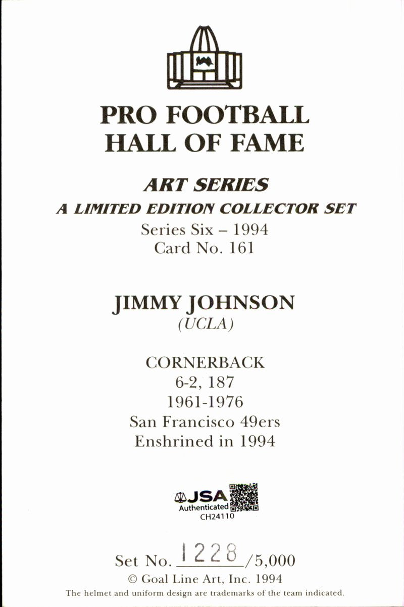 Jimmy Johnson 49ers HOF Autographed Goal Line Art GLAC Postcard JSA