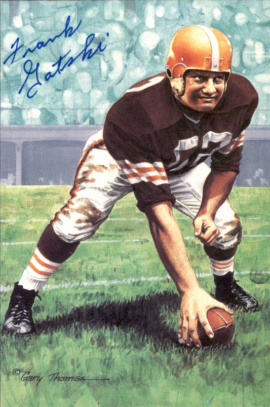 Frank Gatski Browns HOF Autographed Goal Line Art GLAC Postcard JSA