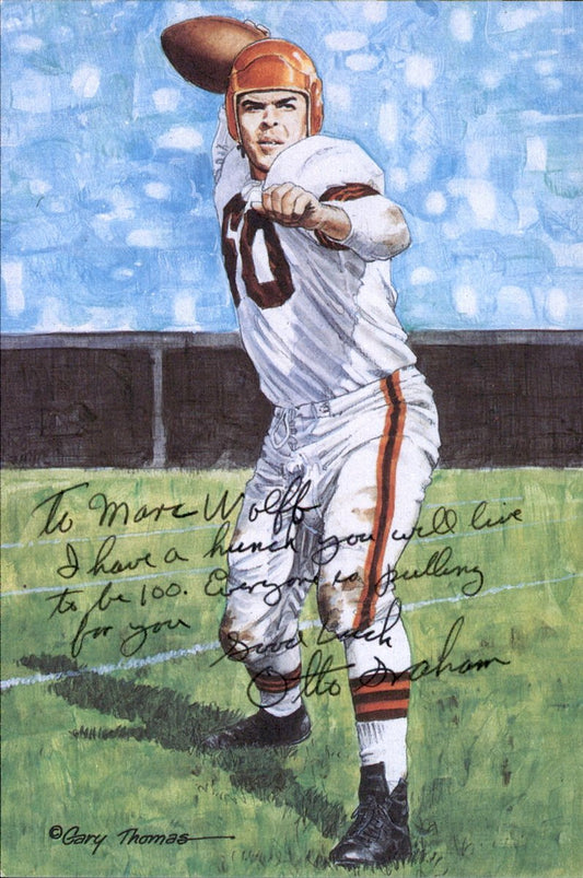 Otto Graham Browns HOF Autographed Goal Line Art GLAC Postcard JSA