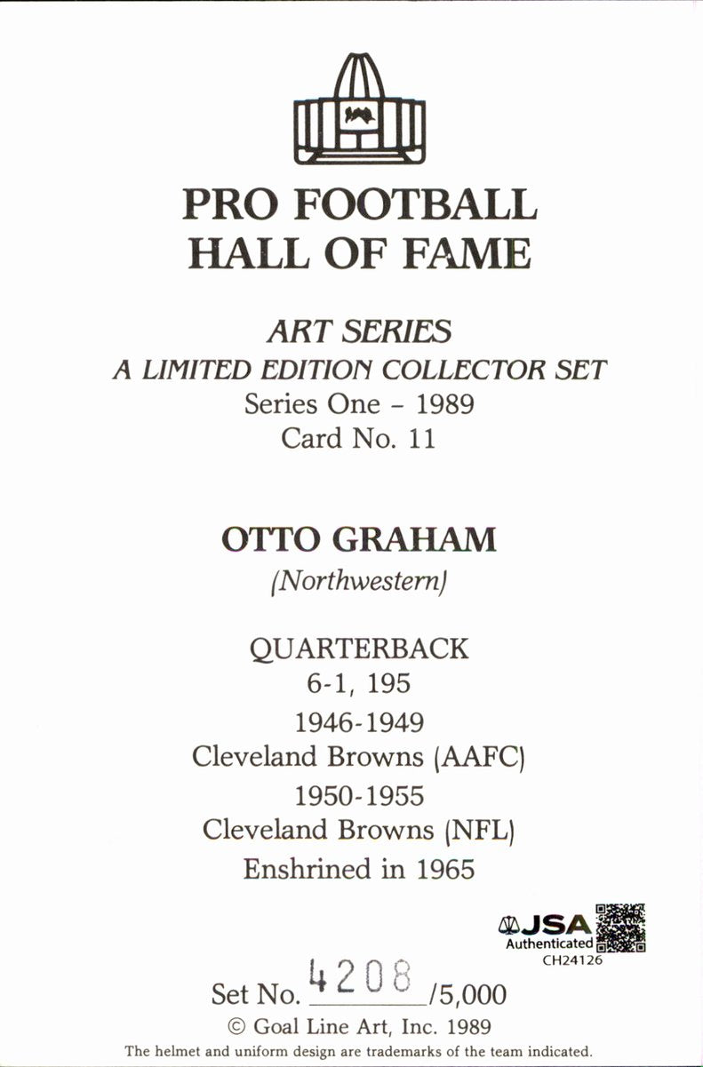 Otto Graham Browns HOF Autographed Goal Line Art GLAC Postcard JSA