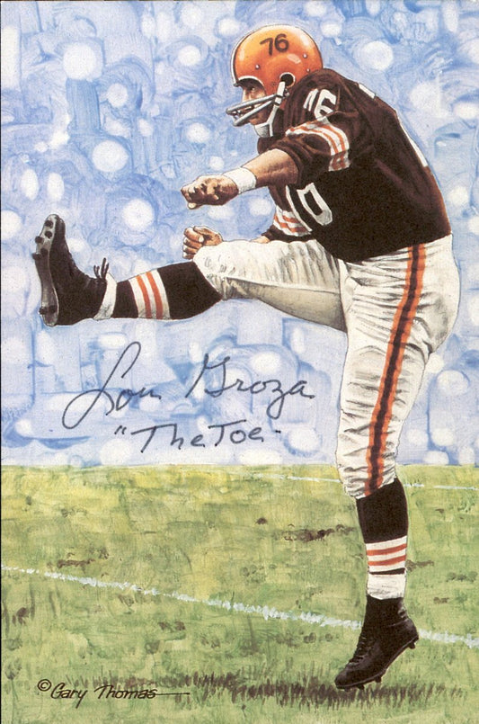 Lou Groza Brows HOF Autographed Goal Line Art GLAC Postcard JSA