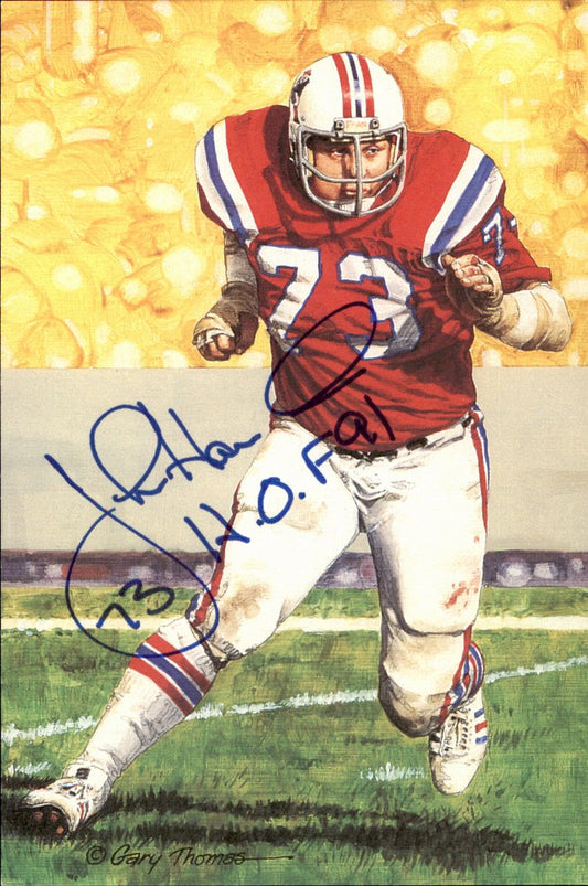 John Hannah Patriots HOF Autographed Goal Line Art GLAC Postcard JSA