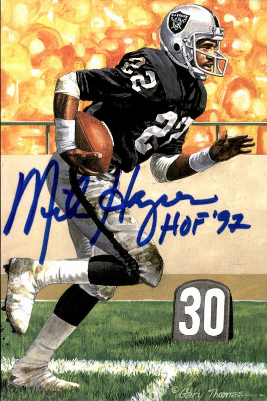 Mike Haynes Raiders HOF Autographed Goal Line Art GLAC Postcard JSA