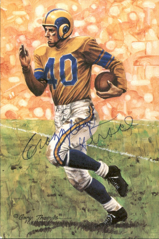Elroy Crazy Legs Hirsch Rams HOF Autographed Goal Line Art GLAC Postcard JSA