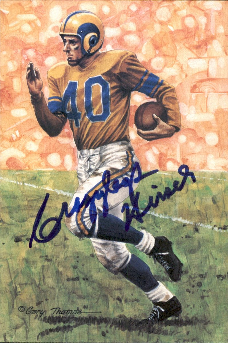 Elroy Crazy Legs Hirsch Rams HOF Autographed Goal Line Art GLAC Postcard JSA