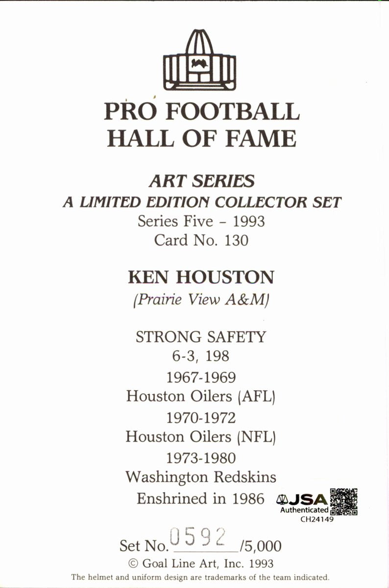 Ken Redskins HOF Autographed Goal Line Art GLAC Postcard JSA