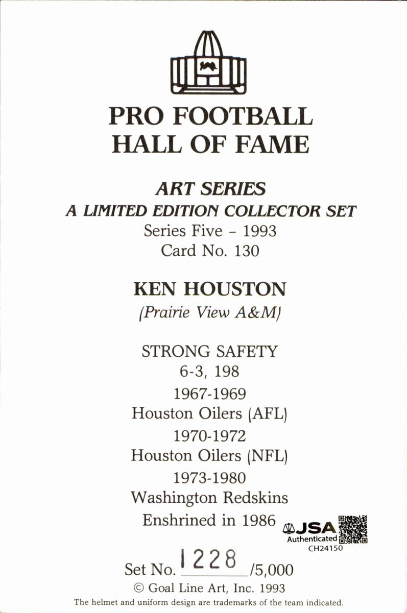 Ken Redskins HOF Autographed Goal Line Art GLAC Postcard JSA