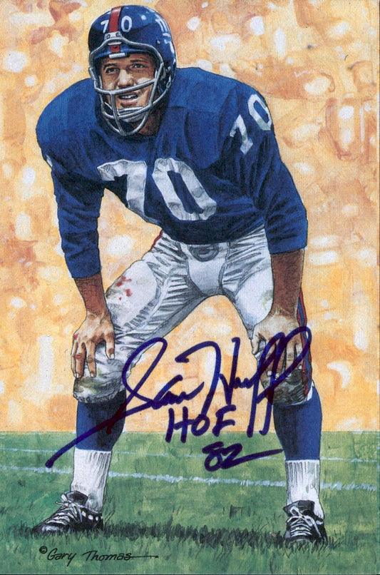 Sam Huff Giants HOF Autographed Goal Line Art GLAC Postcard JSA