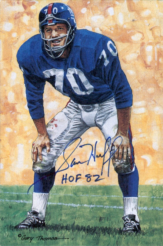 Sam Huff Giants HOF Autographed Goal Line Art GLAC Postcard JSA