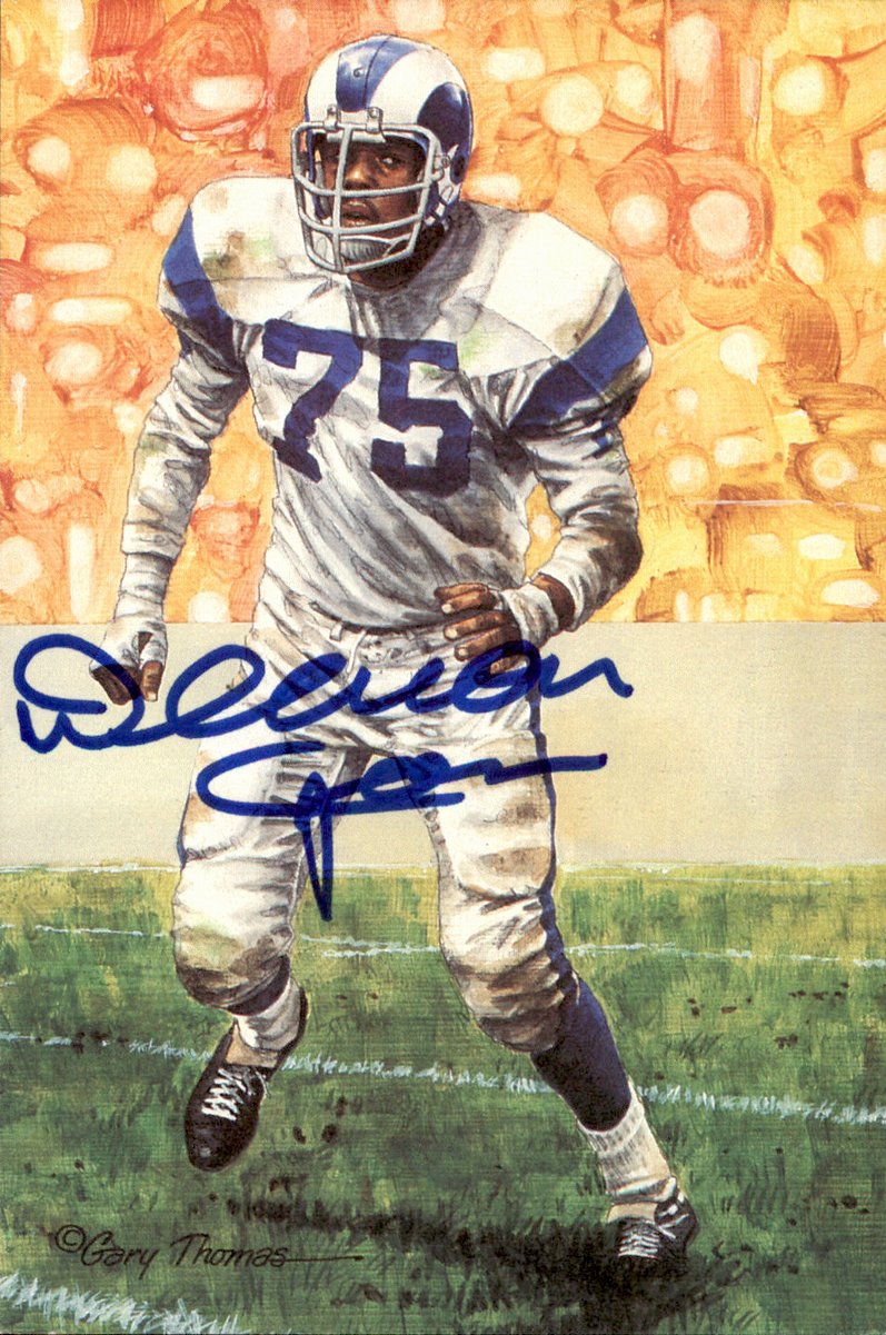 Deacon Jones Rams HOF Autographed Goal Line Art GLAC Postcard JSA