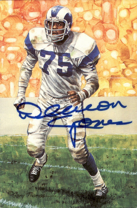 Deacon Jones Rams HOF Autographed Goal Line Art GLAC Postcard JSA
