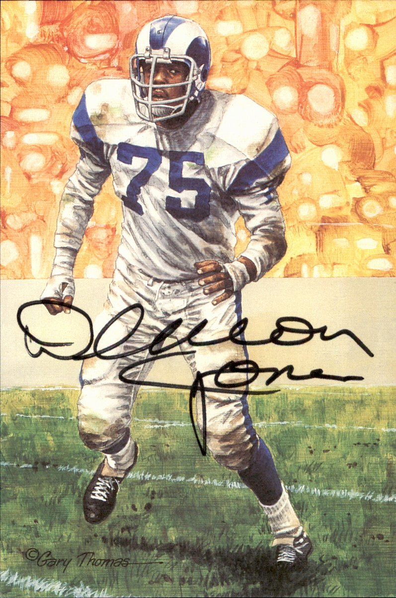 Deacon Jones Rams HOF Autographed Goal Line Art GLAC Postcard JSA