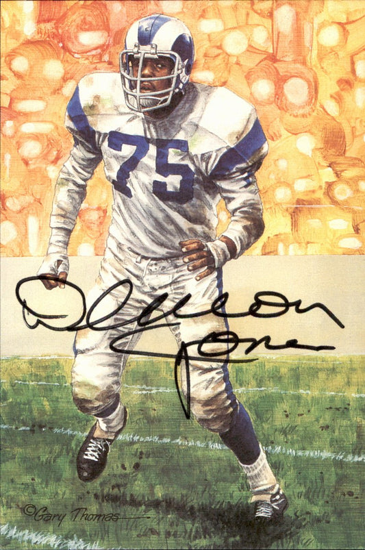 Deacon Jones Rams HOF Autographed Goal Line Art GLAC Postcard JSA
