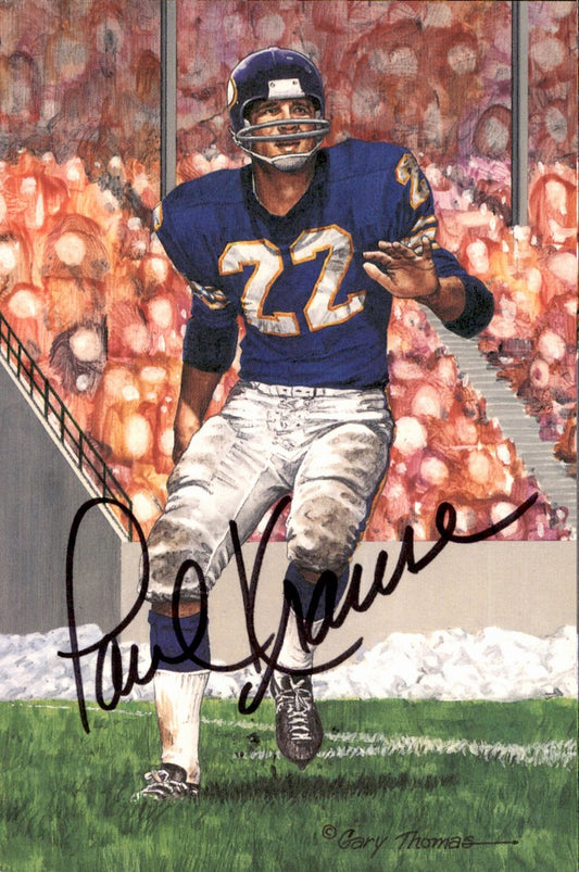 Paul Krause Vikings HOF Autographed Goal Line Art GLAC Postcard JSA