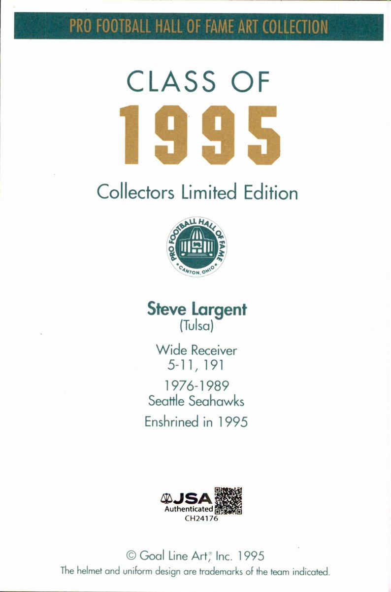 Steve Largent Seahawks HOF Autographed Goal Line Art GLAC Postcard JSA
