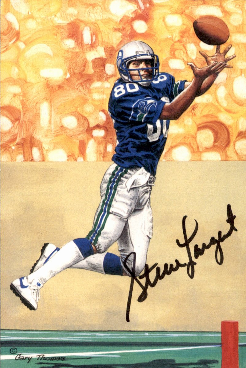Steve Largent Seahawks HOF Autographed Goal Line Art GLAC Postcard JSA