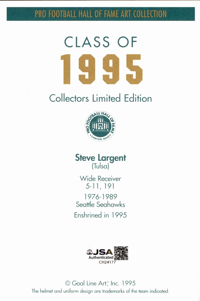 Steve Largent Seahawks HOF Autographed Goal Line Art GLAC Postcard JSA