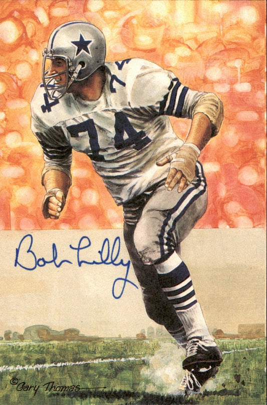 Bob Lilly Cowboys HOF Autographed Goal Line Art GLAC Postcard JSA