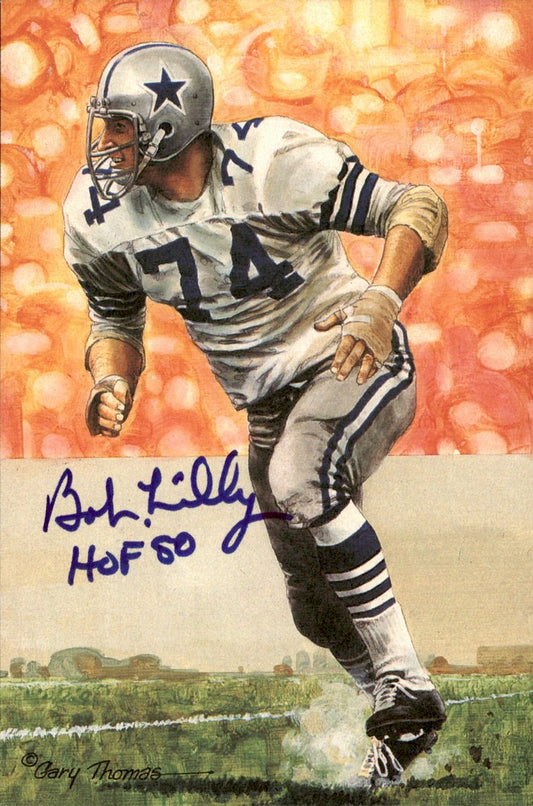 Bob Lilly Cowboys HOF Autographed Goal Line Art GLAC Postcard JSA