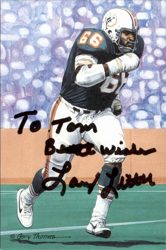 Larry Little Dolphins HOF Autographed Goal Line Art GLAC Postcard JSA
