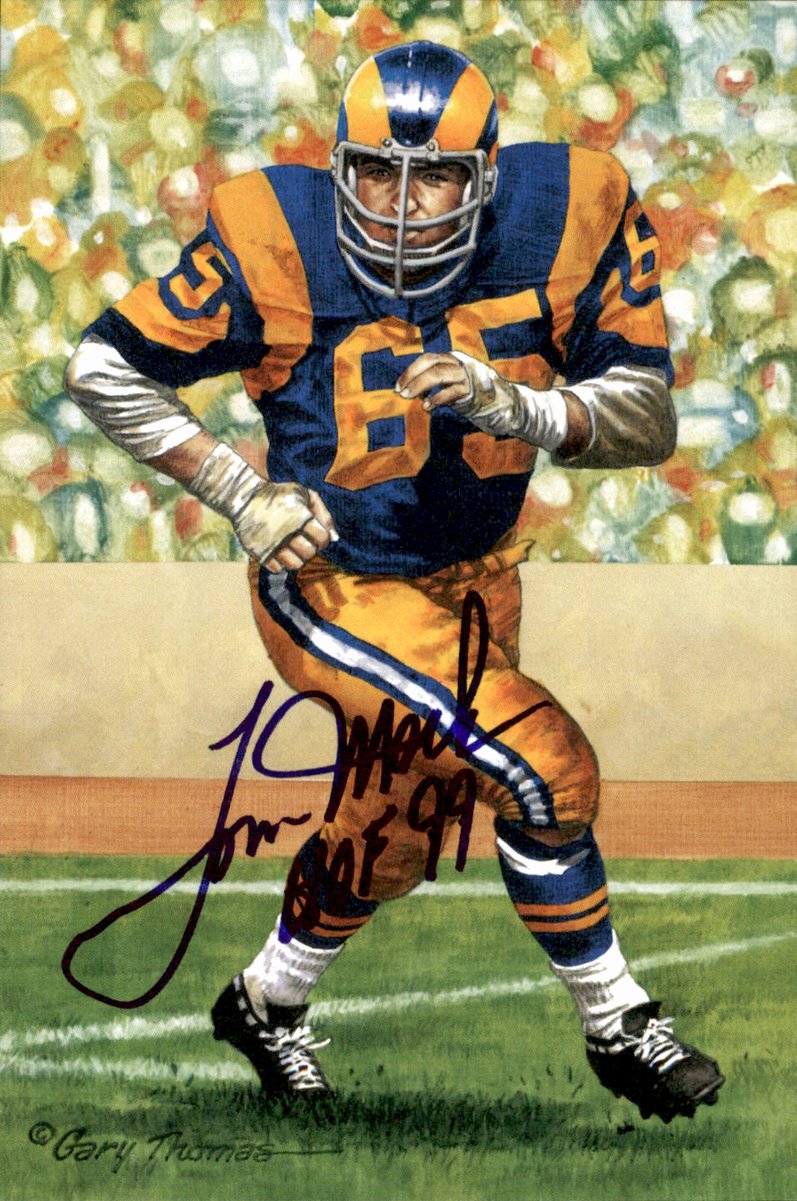 Tom Mack Rams HOF Autographed Goal Line Art GLAC Postcard JSA